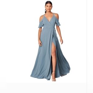 Lulu’s Easy Listening Slate‎ Blue Cold-Shoulder Wrap Maxi Dress Size XL